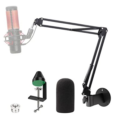 YOUSHARES Wall Mount QuadCast Boom Arm Stand with Mic Windscreen and Table Mount Clamp Mic Stands and Holders Compatible with HyperX QuadCast S Microphone
