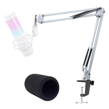 YOUSHARES White Boom Arm for HyperX QuadCast S White Mic Arm Compatible with Hyperx Quadcast White Microphone Premium Microphone Boom Arm Stand by