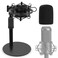 Frgyee Upgraded AT2020 Desktop Mic Stand Adjustable Mic Stand Desk with Shock Mount and Foam Windscreen for Audio Technica AT2020 AT2020USB AT2035 ATR2500 Condenser Mic