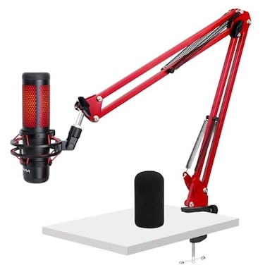 WIBOND For HyperX Quadcast Boom Arm Upgraded Mic Arm with Reduce Wind Noises Mic Foam Cover Red Boom Arm for Hyperx Quadcast 38 to 58 Adapter Compatible with Other Models