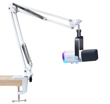 SUNMON White Boom Arm for Fifine AM8 Mic Arm Compatible With Fifine Microphone 38 to 58 Screw Adapter Clip Desk Clamp Included