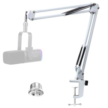 YOUSHARES White Boom Arm for Fifine AM8 White Mic Arm Compatible with Fifine AM8 Microphone Professional Adjustable Scissor White Microphone Boom Arm Stand by