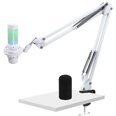 WIBOND For HyperX Quadcast S Boom Arm Upgraded Mic Arm with Reduce Wind Noises Mic Foam Cover White Boom Arm for Hyperx Quadcast 38 to 58 Adapter Compatible with Other Models