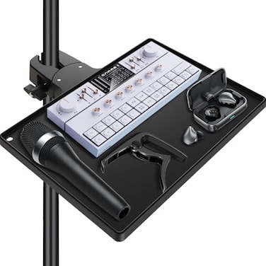 BILIONE Microphone Stand Tray with Crab Clamp 106 x 78 Large Tray Shelf Attachment Clamp on Studio Music Floor Stands for Storage