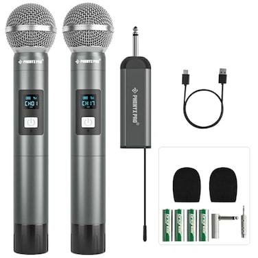 Phenyx Pro Dual Digital Wireless Microphone System w2 Handheld Dynamic Microphones15 UHF Frequency Groups Mini Receiver Metal Cordless Mic for KaraokeChurchDJSinging PDP22H