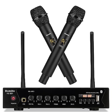 Boeska Wireless Microphone System 262ft Range UHF Dual Cordless Handheld Mic Set for Home Karaoke Singing Speech Party Meeting Church BlackNo Battery