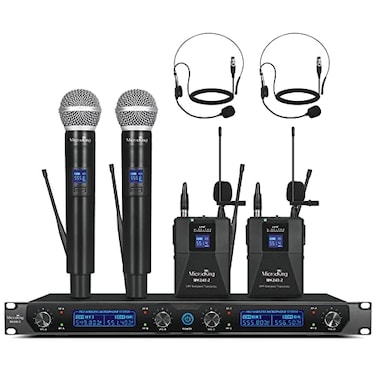 MicrocKing Wireless Microphone System UHF Cordless Mic Set with 2 Handheld Mics2 Lavalier Bodypacks Metal Build Fixed Frequency Long Range Ideal for KaraokePartyWeddingConcert