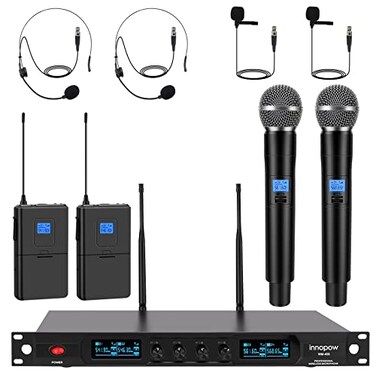 innopow 4Channel Wireless Microphone System Quad UHF Metal Cordless Mic 2 Handheld Mics 2 Bodypack Mics Long Distance150200Ft Fixed Frequency 16 Hours Use for Karaoke Singing Church