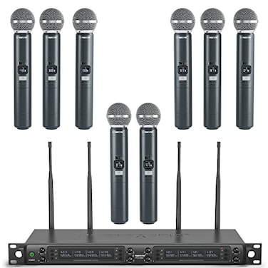 Phenyx Pro Wireless Microphone System 8Channel Wireless Mic w 8 Handheld Dynamic Microphones Auto Scan8x40 UHF Frequencies 328ft Range Mics for SingingChurch KaraokePTU60008H