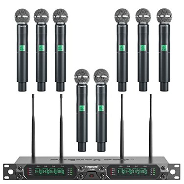 Phenyx Pro Wireless Microphone System 8Channel UHF Cordless Mic with Metal Handheld Wireless Mics Fixed Frequency Dynamic Microphone for KaraokeChurchSingingDJ260ft Range PTU40008H