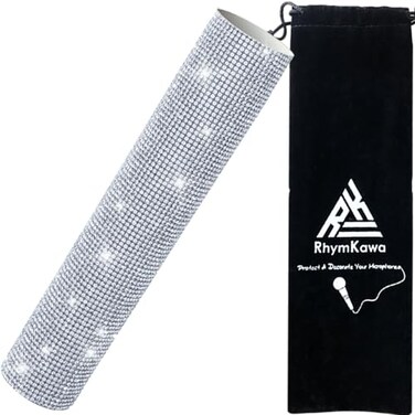 RhymKawa Silver Crystal Mic Handle Cover for Universal Wireless Microphone and SM58 BETA58 Sparkle Cordless Handheld Shining on Tours Shows Mic NOT Included