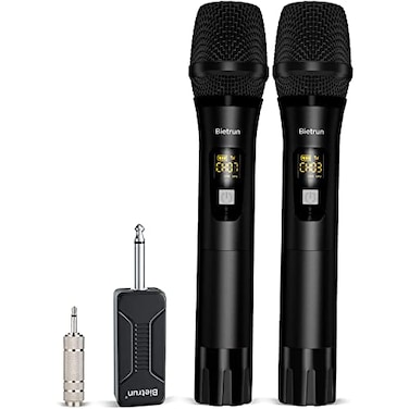 Bietrun Wireless Microphone UHF Metal Dual Handheld Cordless Dynamic Mic System with Rechargeable Receiver 14Output for Karaoke Church Speech Wedding Party Singing160 ft RangeAuto Connect