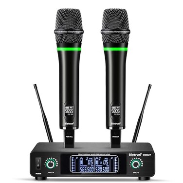 Bietrun Wireless Microphone Rechargeable Metal Dual UHF Cordless Dynamic Handheld Microphone System for Home Karaoke Meeting Party Church DJ WeddingUHF 240ft RangeReceiver with Bluetooth