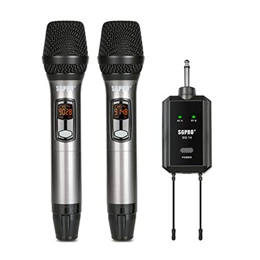 SGPRO MultiplePurpose Wireless Microphone Set Compact Receiver Mute Function Battery Indicator for Singing DJ Speech Classroom Church Home Karaoke and More SG14 Dual Handheld Set