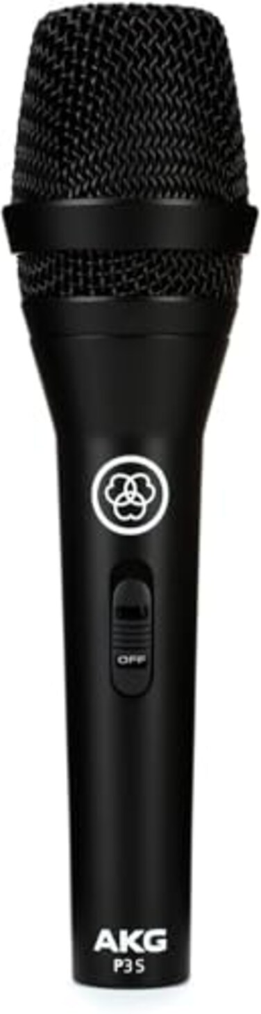 AKG Pro Audio P3S HighPerformance Cardioid Dynamic Vocal Microphone with OnOff Switch XLR Connector Professional Studio Live Performance Cardioid Mic for Live Vocals and Recording Black