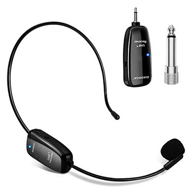 XIAOKOA UHF Wireless Headset Microphone Cordless Head Mic System USBC Charging Microphones 164ft Range for Voice Amplifier Speaker Teaching Tour Guides Fitness Instructor