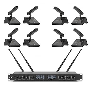XTUGA YT8 Wireless Microphone SystemUHF 8 Channel Gooseneck Cordless Microphone System Desktop Conference Mics SuperLow Noise for Public SpeakingLectureOutdoor Conferences