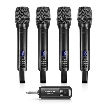 Sound Town 24GHz Rechargeable Wireless Microphone System with 4 x Handheld Mic 14 Mini Portable Receiver Builtin EQ Effects for Karaoke Events Church Meetings SWM01U4
