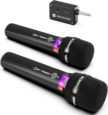 ECHOMUSSY Wireless Microphone Rechargeable Wireless Microphones with OnetoOne Chip Connection and LED Lights 40H Duration 200FT Range Receiving Less Latency Karaoke Microphone for Singing Speech Party