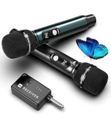 ECHOMUSSY Wireless Microphones Professional Dual Wireless Microphone with 240 ft Effective Range 3ms Transmission Rate Studio Grade Sound Pick Up Mic Head Metal Body Microphone for Singing Speech
