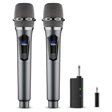 oxxyeeKS Wireless MicrophoneProfessional Dual Handheld Cordless Dynamic Mic System with Rechargeable ReceiverKaraoke Microphone Set for Singing Karaoke Wedding DJ Party SpeechChurchClass UsePA System