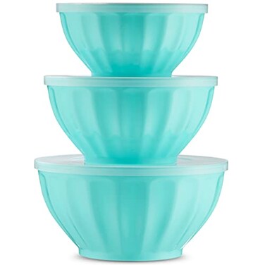 Godinger Mixing Bowls with Lids Plastic Nesting Bowls Set Food Storage Bowls Microwave Safe Mixing Bowl Set 3 Bowls 3 Lids