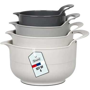 BoxedHome 4 Pack Nesting Mixing Bowl with Pour Spout and Handle BPA free Microwave Dishwasher SafeGrey 4 Pack with Handle