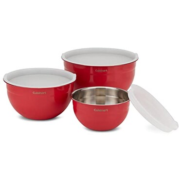Cuisinart CTG00SMB Stainless Steel Mixing Bowls with Lids Set of 3 Red