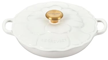 Le Creuset Enameled Cast Iron Signature Petal Braiser 225 qt White wGold Knob