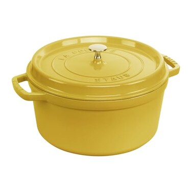 STAUB Enamelled Cast Iron Casserole Dish with Lid Suitable for All Heat Sources Including Induction 4 People Round 24 cm 370 L 47 kg Lemon