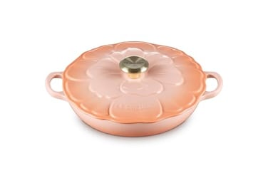 Le Creuset Signature Enameled Cast Iron Petal Braiser 225qt Peche wLight Gold Knob