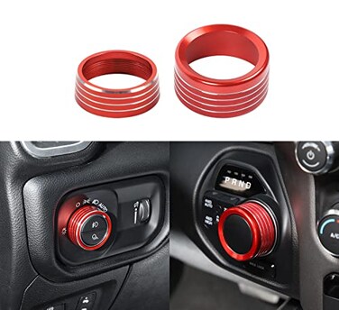 Voodonala for Dodge RAM Aluminum Headlight Headlamp Gear Shift Shifter Shift Lever Selector Knob Switch Adjustment Knob Cover for 20182026 Dodge RAM Interior Accessorie Red 2pc