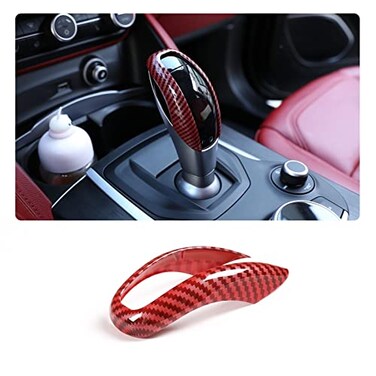 TOYCIDFG Car Interior Gear Shifter Knob Head Frame Cover Trim fit for Alfa Romeo Giulia 2017 2018 2019 Carbon Fiber Pattern Red