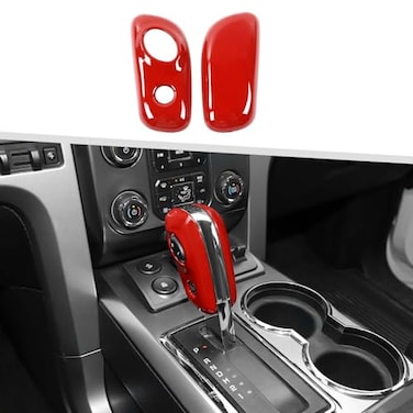 Jimen Fit for Ford F150 20092014 2PCS Center Console Gear Shift Knob Cover Trim Red