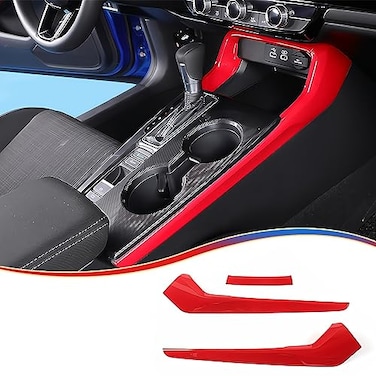 MUXEE 11th Gen Civic 3PCS Gear Shift Panel Cover Side Trim for Honda Civic 2022 2023 2024 2025 2026 ABS Wine red Center Console Frame Side Trim Sport Interior Accessories