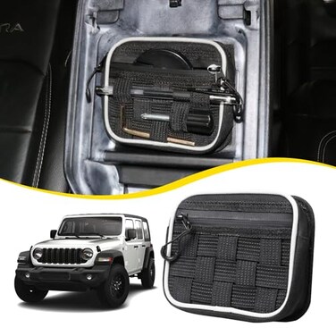 RERPRO Center Console Organizer Storage Compatible with 20182025 Jeep Wrangler JL 4XE Gladiator JT Accessories Console Organizer Armrest Hidden Bag with Tactical Webbing Molle Panel Black