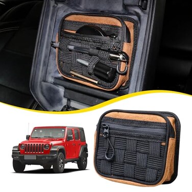 RERPRO Center Console Organizer Storage Compatible with 20182025 Jeep Wrangler JL 4XE Gladiator JT Accessories Console Organizer Armrest Hidden Bag with Tactical Webbing Molle Panel Orange