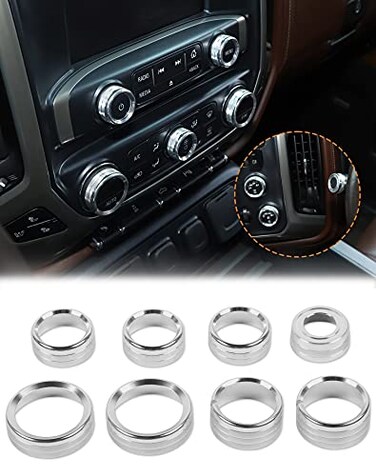 JeCar Center Console Switch Button Trim Air Conditioner Control Knob Cover for Chevy Silverado GMC Sierra 20142018 Silver