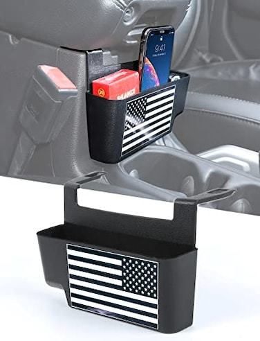 Savadicar Center Console Hanging Storage Organizer for 20182025 Jeep Wrangler JL JLU 4XE Gladiator JT Armrest ABS Tray With American Flag Patten Interior Accessories Black