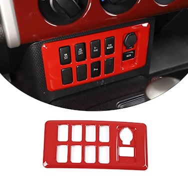 LLKUANG ABS Center Console Driver Assistance Decoration Cover for Toyota FJ Cruiser 20072021 Air Conditioning Button Mode Panel Frame Red