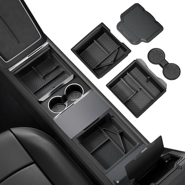 REEVAA Center Console Organizer for Tesla Model Y Juniper 20252026 Premium Performance Model 3 Highland 20242026 All Trims DualTier Storage Seamless Fit Premium Silicone Liner 4PCS Black