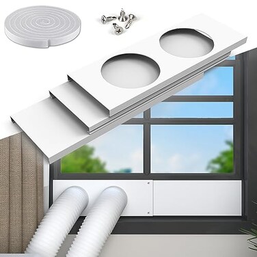 Flamorrow Dual Hose Portable Air Conditioner Window Kit Adjustable Window Seal Plates for 5 Diameter Exhaust Hose Sliding AC Window Vent Kit with Foam Seal Strip White