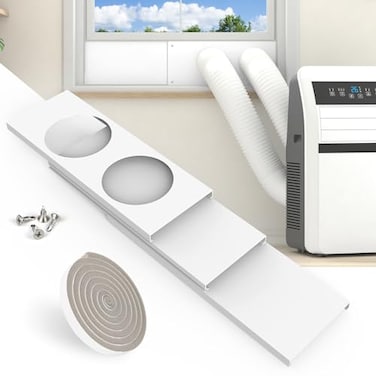 Memrita Dual Hose Portable Air Conditioner Window Seal Kit 5 Diameter Adjustable Window Vent Kit with Foam Seal Strip for Sliding and Hung Windows
