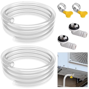 Nkiy Quen 2 Pack Air Conditioner Drain Hose 6 Ft Portable Leakproof AC Drain Hose Kit Universal AC Drain Pipe Replacement with 35 Inch Hose Connector and Clamp for Window AC Mini Split Unit Parts