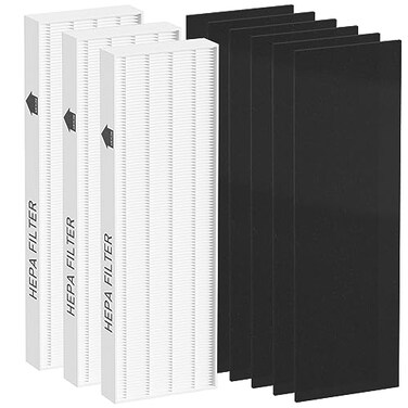 Ganteny True HEPA Filter Replacement Compatible with Fellowes AeraMax 100 90 DX5 DB5 Air Cleaner Purifier Compared to Part 40101701 9287001 9324001 3 x True HEPA Filter and 6 x Carbon PreFilter