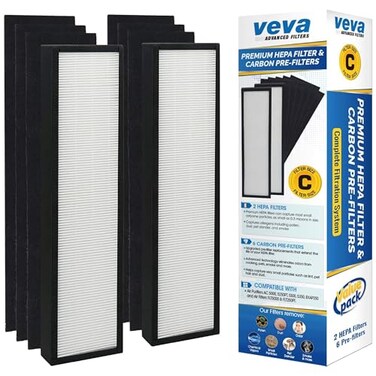 Veva 2 HEPA Air Filters 6 Carbon PreFilters Replacement Filter C Compatible with Germguardian FLT5000FLT5111 FLT5250PT AC5000 AC5000E AC5250PT AC5350B AC5350BCA AC5350W AC5300B