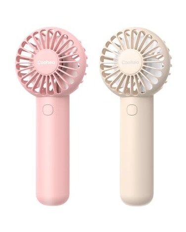 Coohea 2Pack Pink Beige Handheld Fan Small Cute Design 3 Powerful Speeds Operated by USBRechargeable Battery Personal Portable Fan with Base Lanyard for Eyelash Makeup Travel Beach Desk