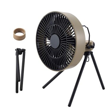 ELECOM NESTOUT Outdoor Camping Fan with Tripod 4 Speed Settings Breeze Mode 3 Angle Oscillation 90 Adjustable Tilt Auto Timer 306090 mins USB C Compatible Portable Tent Fan Beige