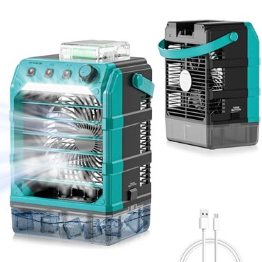 Rozlchar Portable Misting Fan Compatible for Makita 18V BatteryTool Only Outdoor Camping Fan with 1600mL Water Tank Variable Speed 2468H Timer 7 Color LED Lights USB Powered Also
