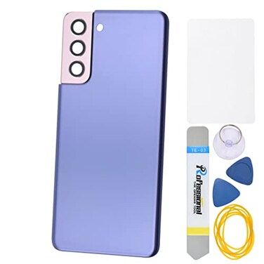Double Sure Phantom Violet Plastic Back Panel Cover Replacement for Samsung Galaxy S21 with Rear Cameras Frame Rear Cameras Glass Cover PreInstall Adhesive and Installation Instruction Tool Kit